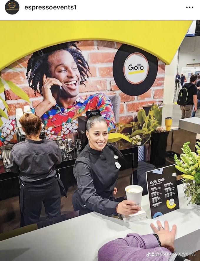 Line of attendees at espresso cart